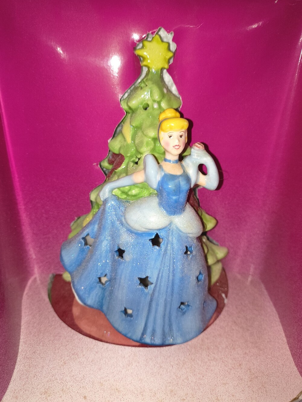 Disney Blue Cinderella Figurine with Green Tree Accent